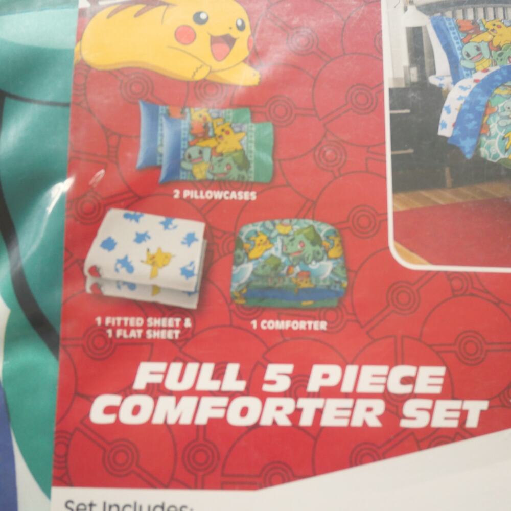 NEW Pokemon 5 Piece Full Double Bedding Set Comforter + Sheets + 2 Pillowcases - Picture 4 of 9
